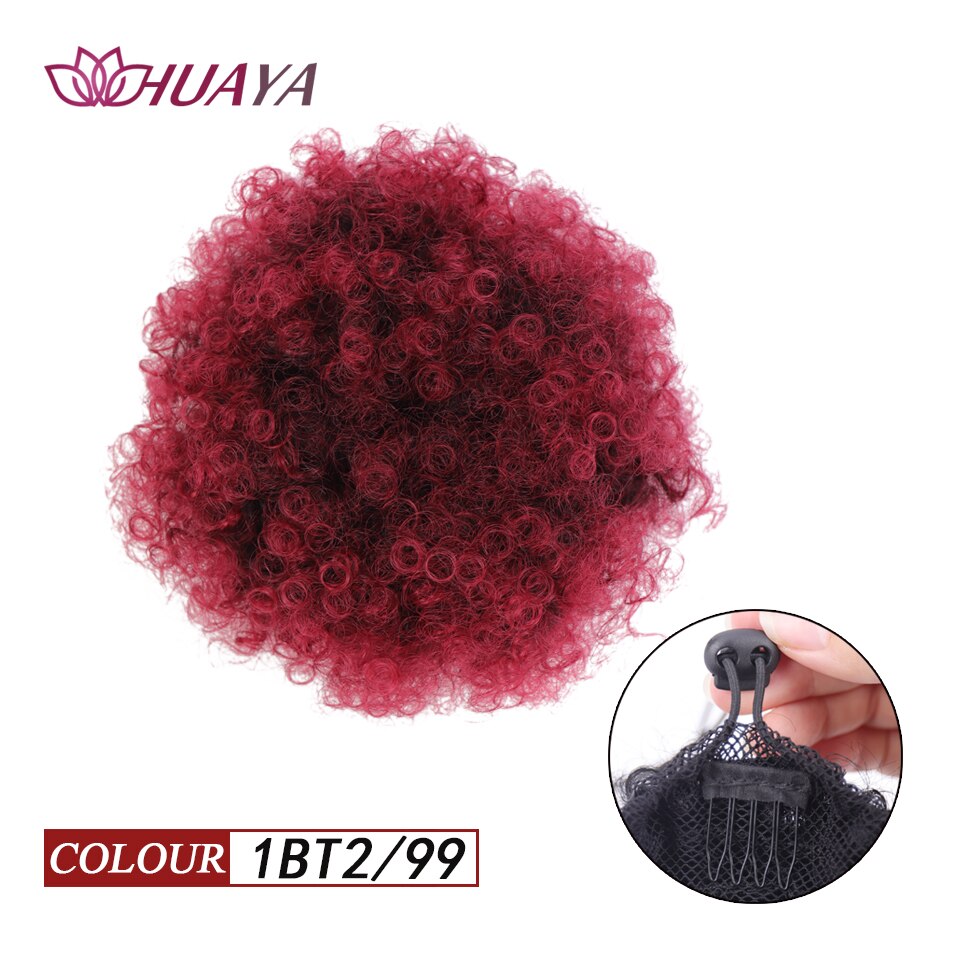 HUAYA Synthetic Puff Afro Bun African American Kinky Curly Clip Extension Girl Updo Chignon Drawstring Hairpiece: FB12-1BT2-99