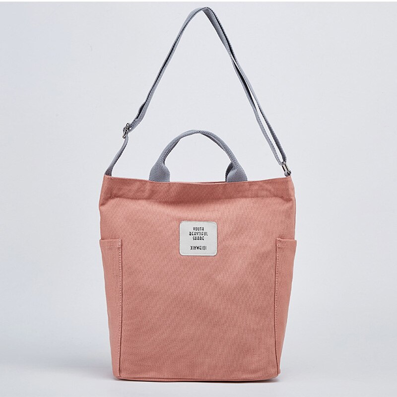 Kvinnor canvas axelväska bomullstyg handväska ledig tote dragkedja handväska eco messenger bags crossbody väskor för flickor