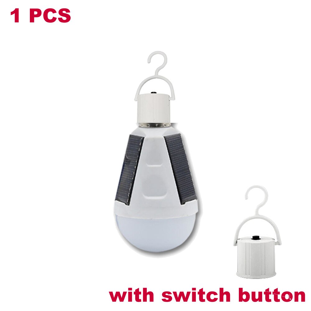Solar Lamp Powered Portable Led Bulb Light Solar Energy Lamp Led Lighting Solar Panel Camp Tent Night indoor Fishing Light hook: switch button 1pcs