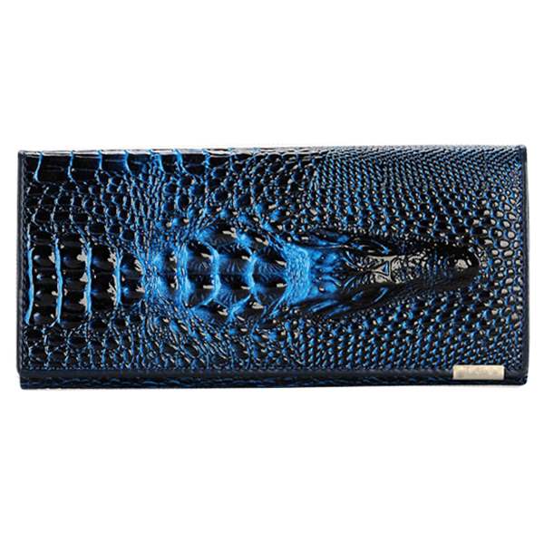 Genuine Leather 3D Embossing Alligator Ladies Crocodile Long Clutch Wallets Women Wallet Female Coin Purses Holders Brand: Blue