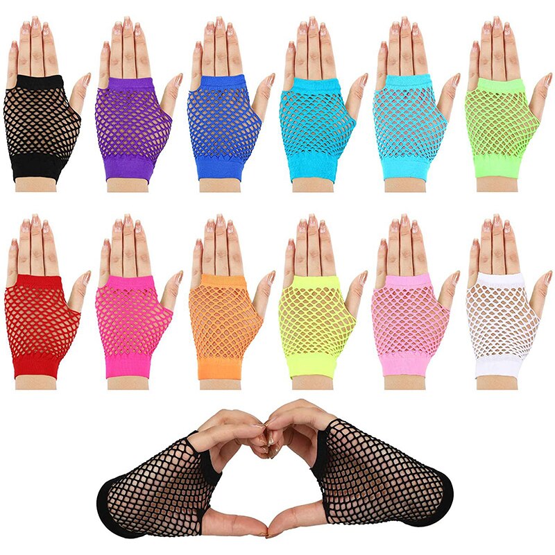 Guantes de rejilla para mujer, manoplas cortas de medio dedo, Multicolor, sexys, elásticos, de malla hueca, Punk, sin dedos, K72