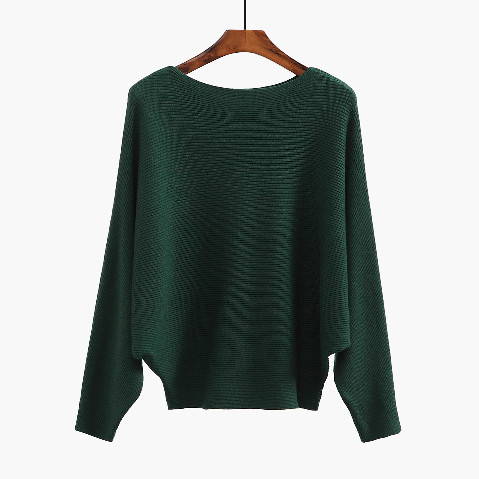18 kvinder flagermusærmer vinter efterår strikvarer løs fint garn pullover strik strikket skrå hals blød sweater: Grøn