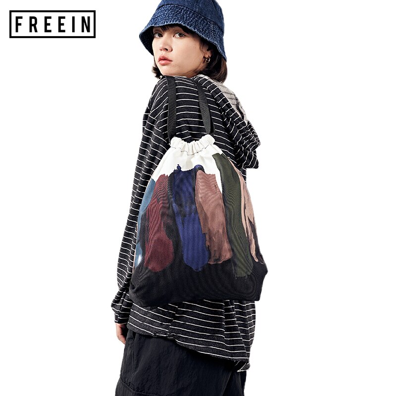 Freein Mode Trend Beam Mond Trekkoord Rugzak Unisex Abstract Olieverfschilderij Vintage Print Outdoor Sport Waterdichte Zomer