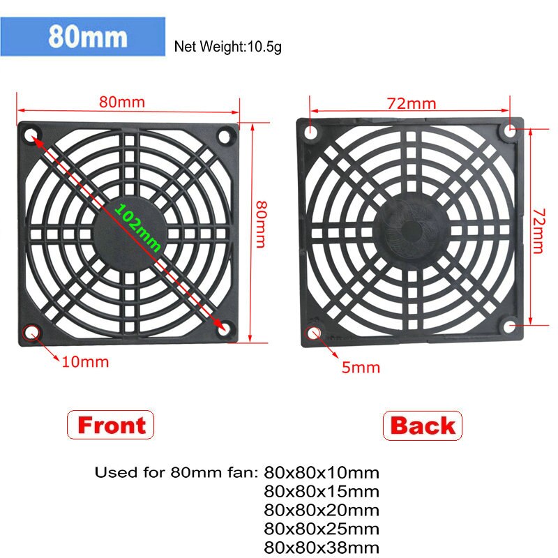 10 stuks Veel Gdstime Computer Mesh 40mm 50mm 60mm 70mm 80mm 90mm 120mm PC Fan Dust Filter 4cm 5cm 6cm 7cm 8cm 9cm 12cm: 80mm