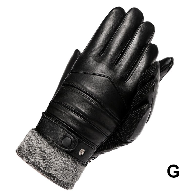 Men Winter Warm Gloves PU Leather Gloves Riding Cold-Proof Plus Velvet Thick Windproof Touch screen Motorcycle Glove Winter: g
