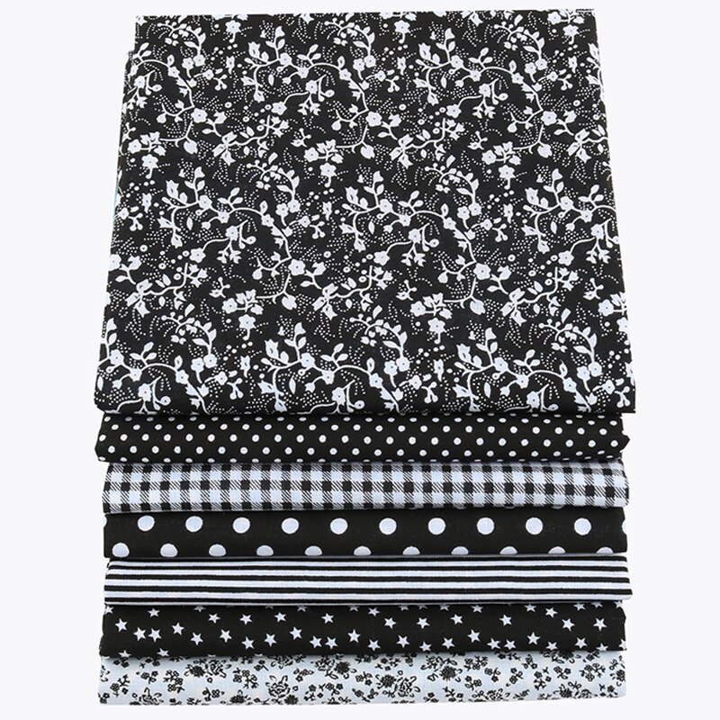 Nanchuang 7pcs/Lot Black Thin Cotton Fabric Low Density Patchwork Cloth DIY Handmade Sewing Tissue Needlework Pattern 50x50cm