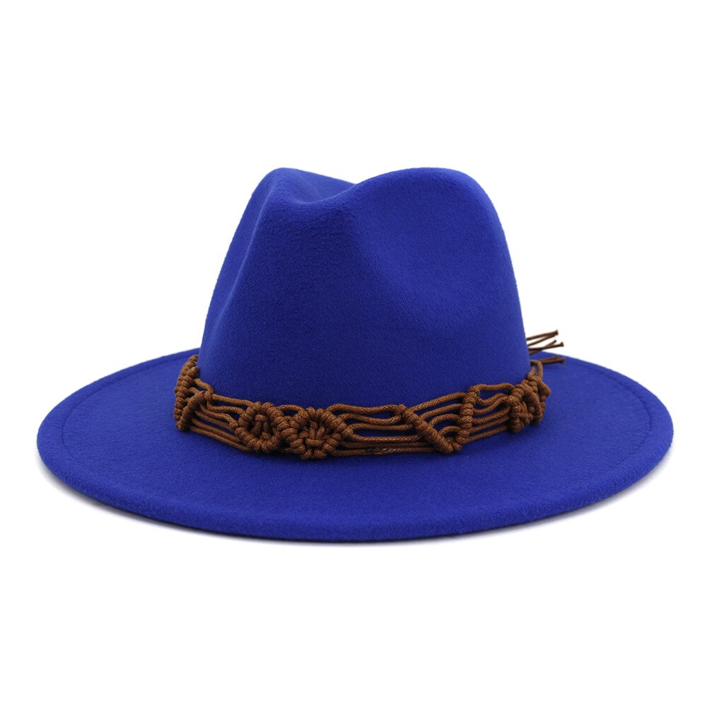 HanXi Women Hat Wool Fedoras Felt Hat Flat Brim Cap Twist Band: royal blue
