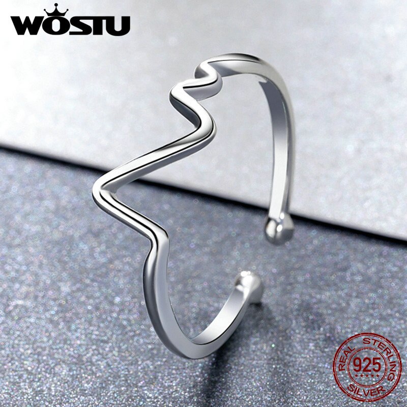 WOSTU Authentieke 925 Sterling Zilver Golf Open Ringen Voor Vrouwen Hart Beat Verstelbare Ring Fijne Sieraden Party CSR159