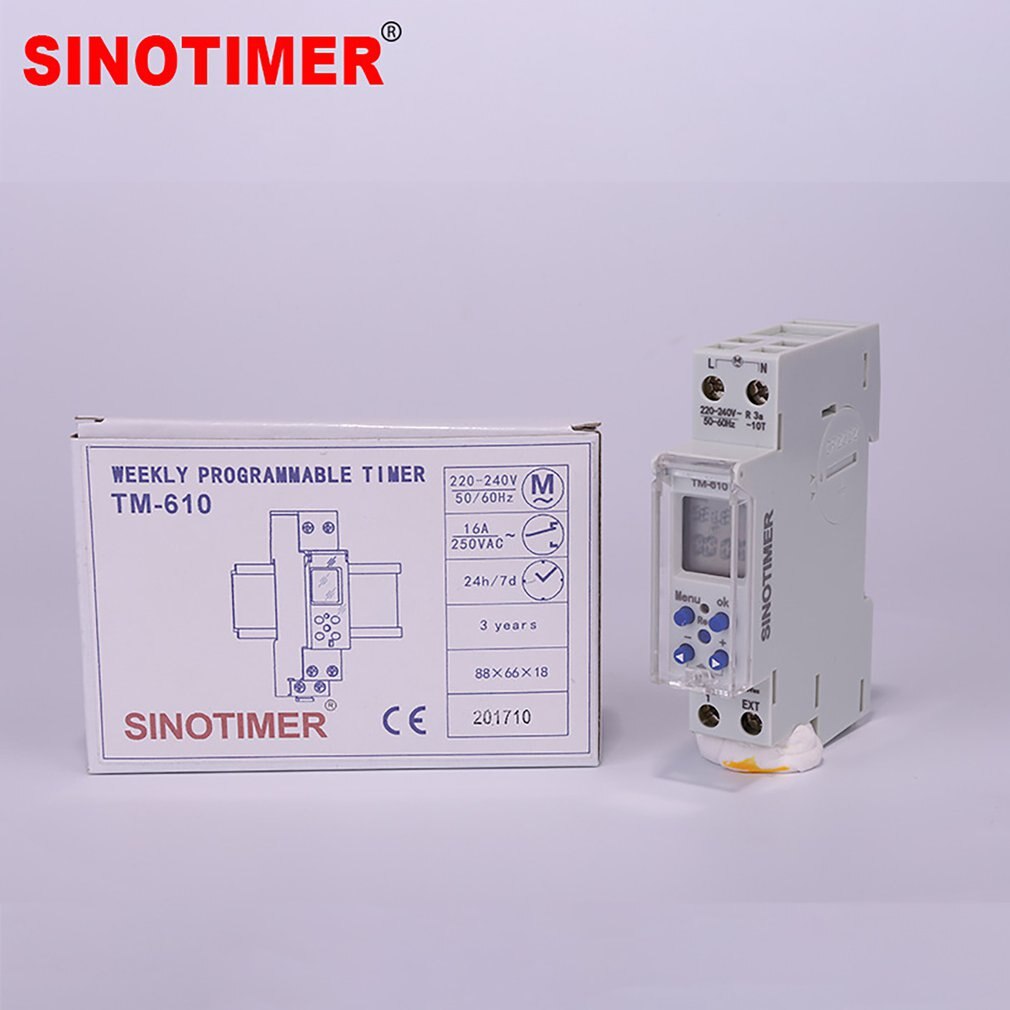 SINOTIMER TM610 Programmable Timer Switch LCD Display 18mm Single Module Din Rail 220V External Trigger Switch
