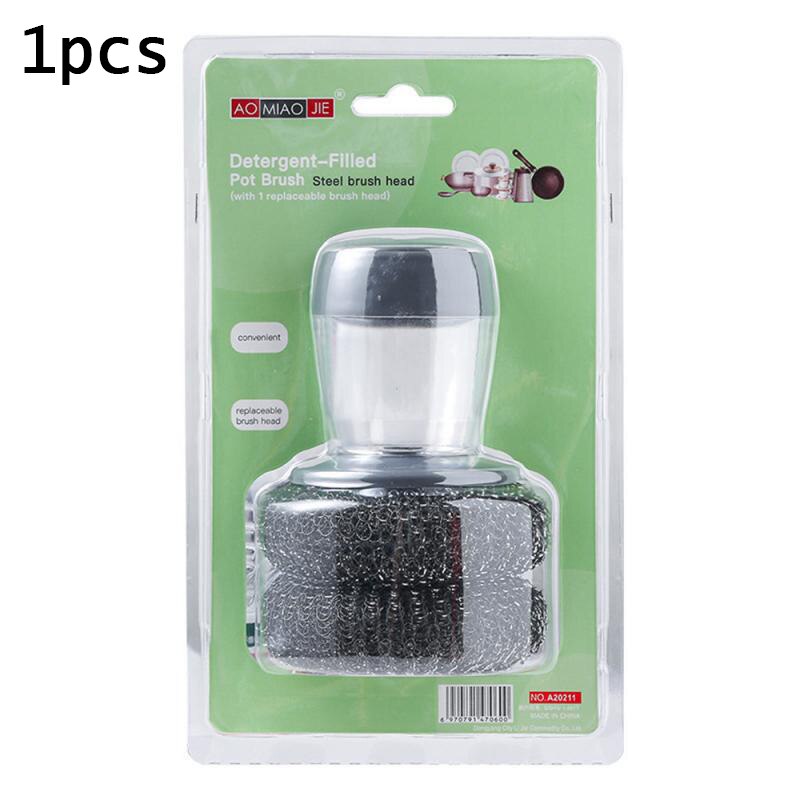 Kitchen Cleaning Brush 2 In 1 Handle Cleaing Brush with Removable Brush Sponge Dispenser Dishwashing Brush Kitchen Tools: 1 handle with 2 ball