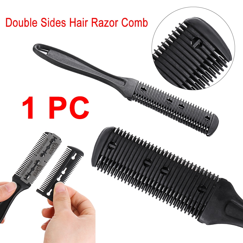 Maquinilla de afeitar de doble cara, maquinilla de afeitar para adelgazamiento de pelo, peine de peluquería de , herramienta de peinado de Color aleatorio, 1 ud.