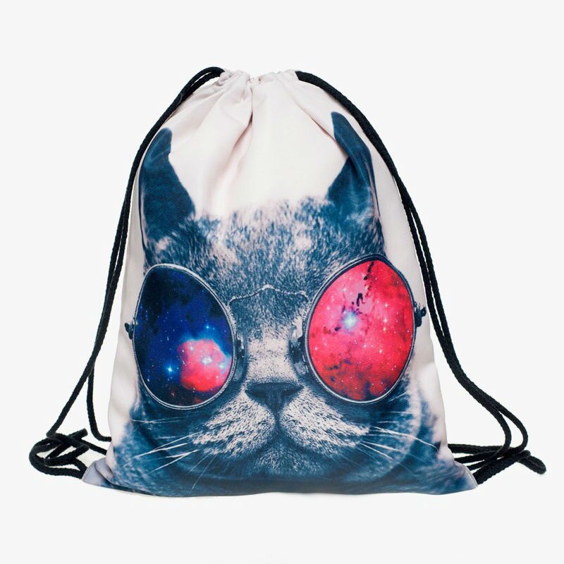 Cat escape 3d utskrift kvinnor klassiskt evigt märke mochila escolar man väskor resor mochilas ryggsäck dragsko