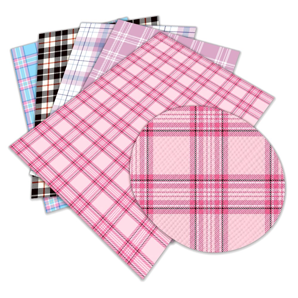 red Lattice Check Pattern Faux Leather Printed A4 22x30cm for Crafts Synthetic Leather ornamanets