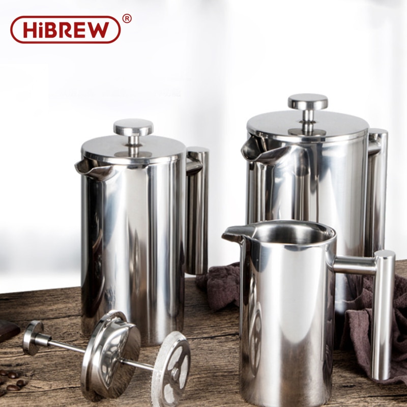 Hibrew fransk presse kaffemaskine rustfrit stål kaffe percolator pot, manuel filter husholdning kaffekande