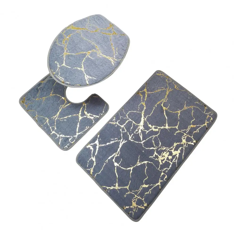 3 Pcs/Set Toilet Carpet Polyester Marble Toilet Lid Cover Bathroom Rug Stripe Printing Anti Slip Shower Rugs Home Accessories: WHITE