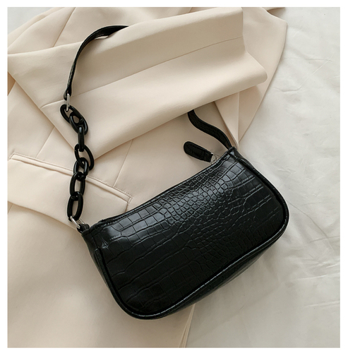 Women Crocodile Pattern Handbag Retro Metal Round Buckle Handbags Shoulder Bag Underarm Bag Crossbody Bags Totes: Black