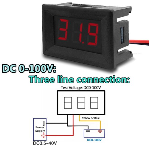 Dc 100v 10a voltmeter amperemeter blå + rød led forstærker dobbelt digital volt meter gauge: Dc 0-100v