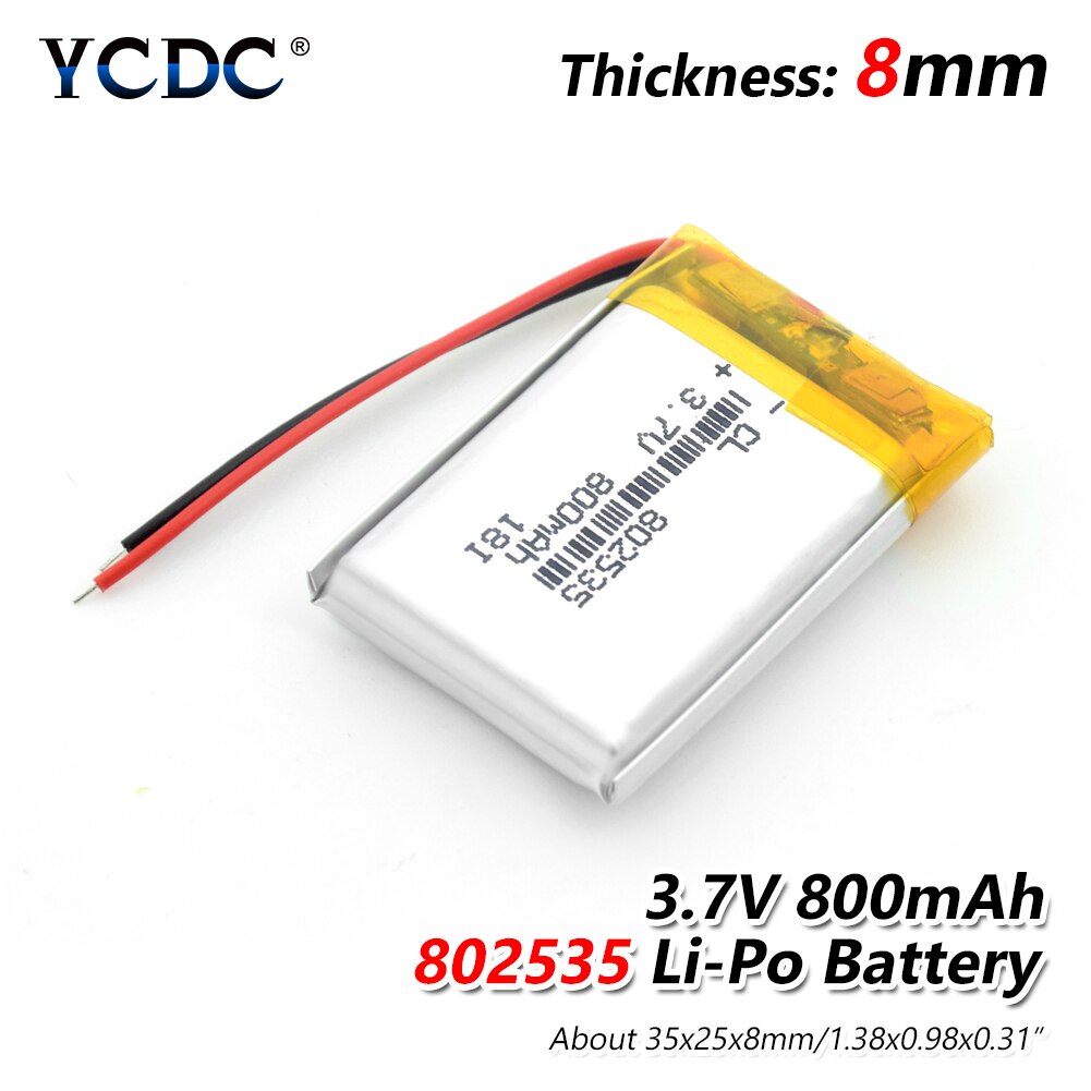 802535 3.7V 800Mah 082535 Lithium Polymeer Li-Po Li Ion Oplaadbare Batterij Cellen Voor Mp3 MP4 MP5 gps Psp Mobiele Bluetooth: 1Pc