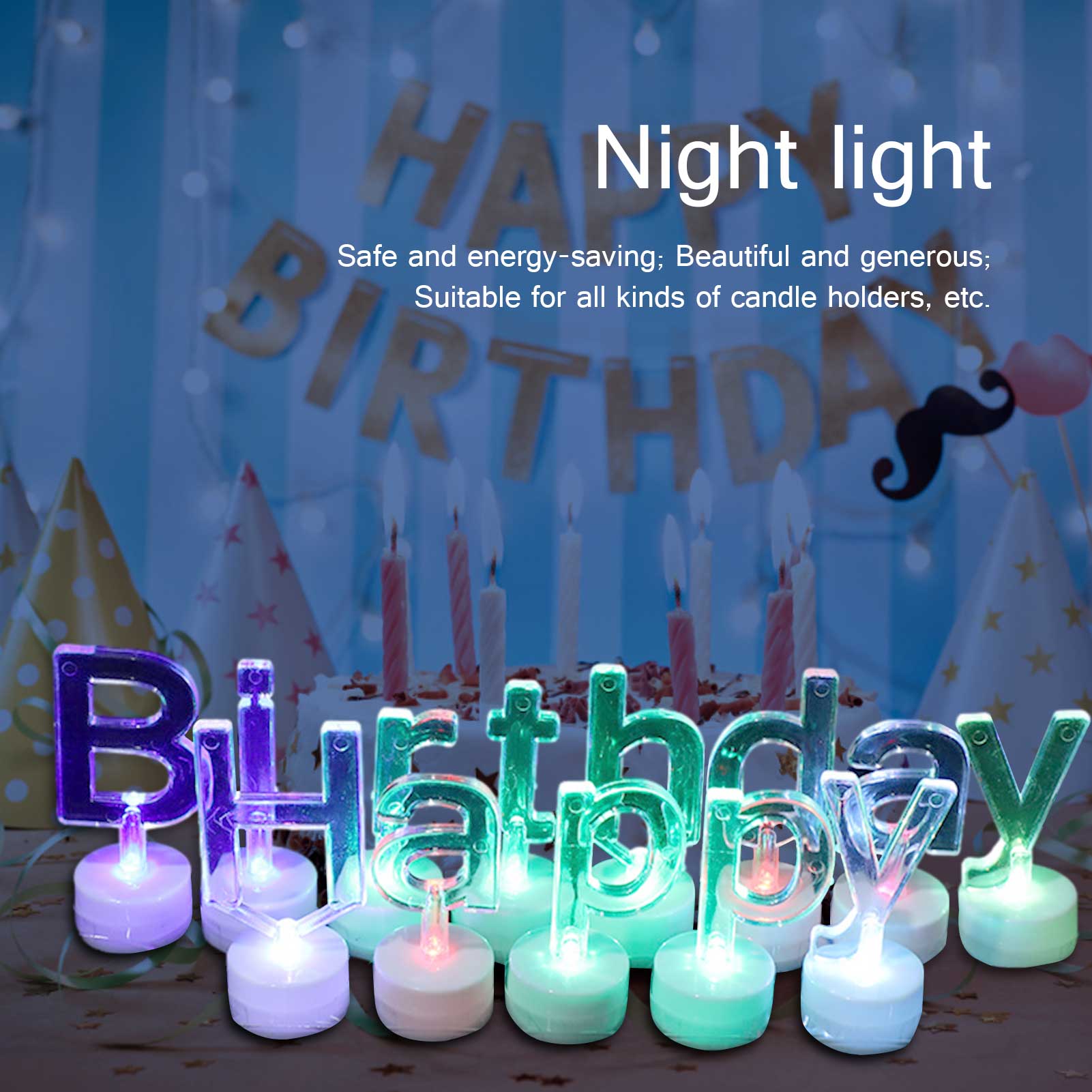 Led English Candle Colorful Glowing Happy Birthday Candle Light