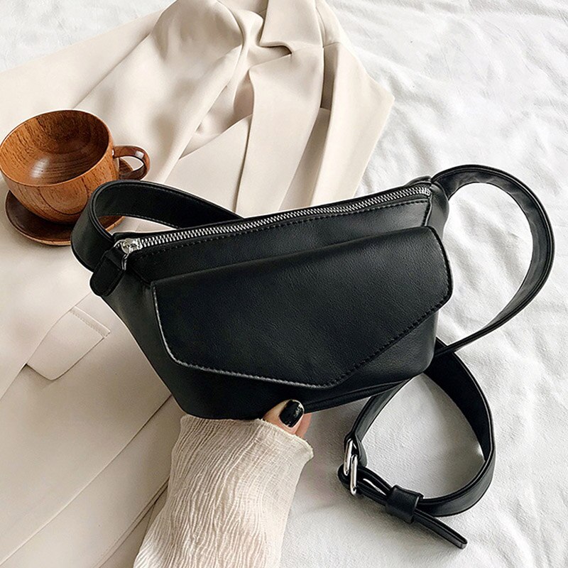 Mode Taille Tassen Voor Vrouwen Pu Lederen Fanny Packs Dames Kleine Crossbody Tassen Vrouwelijke Riem Borst Zakken: Black