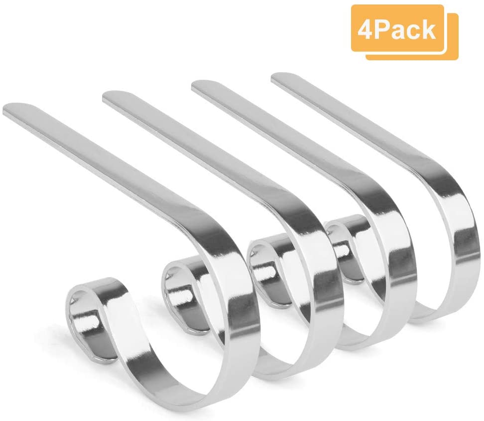 4pc julstrumpor hållare krokar öppen spis mantel hängare metall hängande hängare klämmor för julfest dekoration tillbehör: Silver 4 st