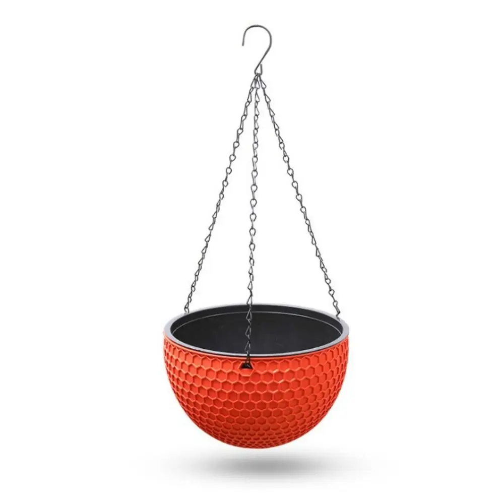 Plastic Imitatie Weven Bloempot Zelfabsorberende Outdoor Hydrocultuur Bloempot Tuindecoratie Hangende Bloemenmand: Oranje