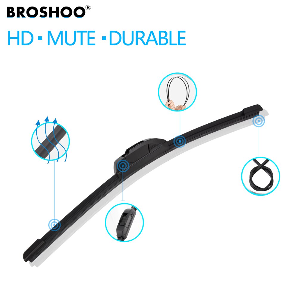 Broshoo Universele U Haak Auto Wisserbladen 14 "16" 17 "18" 19 "20" 21 "22" 24 "26" Natural Rubber Strip Voorruit Voorruit