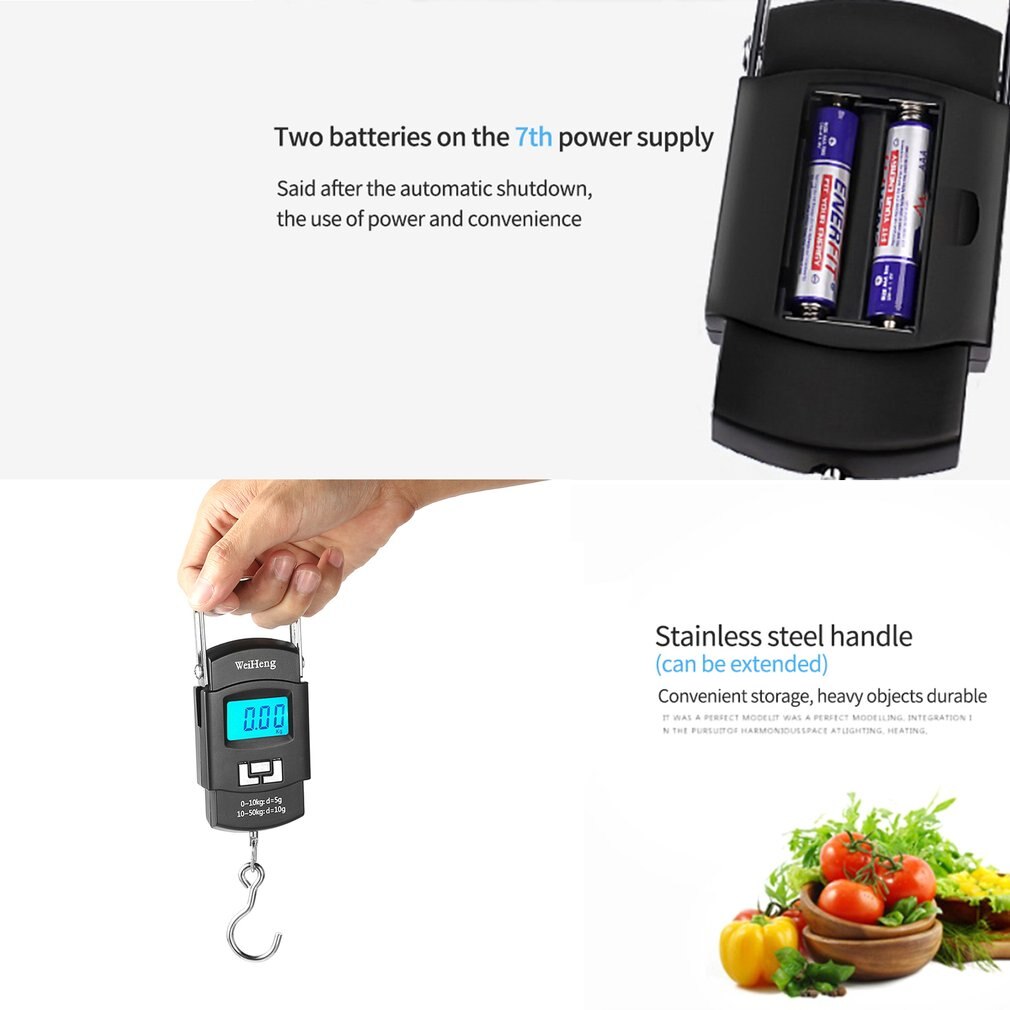 50kg 5g LCD Screen Digital Hanging Scale with Backlight and Hook Electronic Weighing Luggage Scale Travel Balance Scales WH-A08L