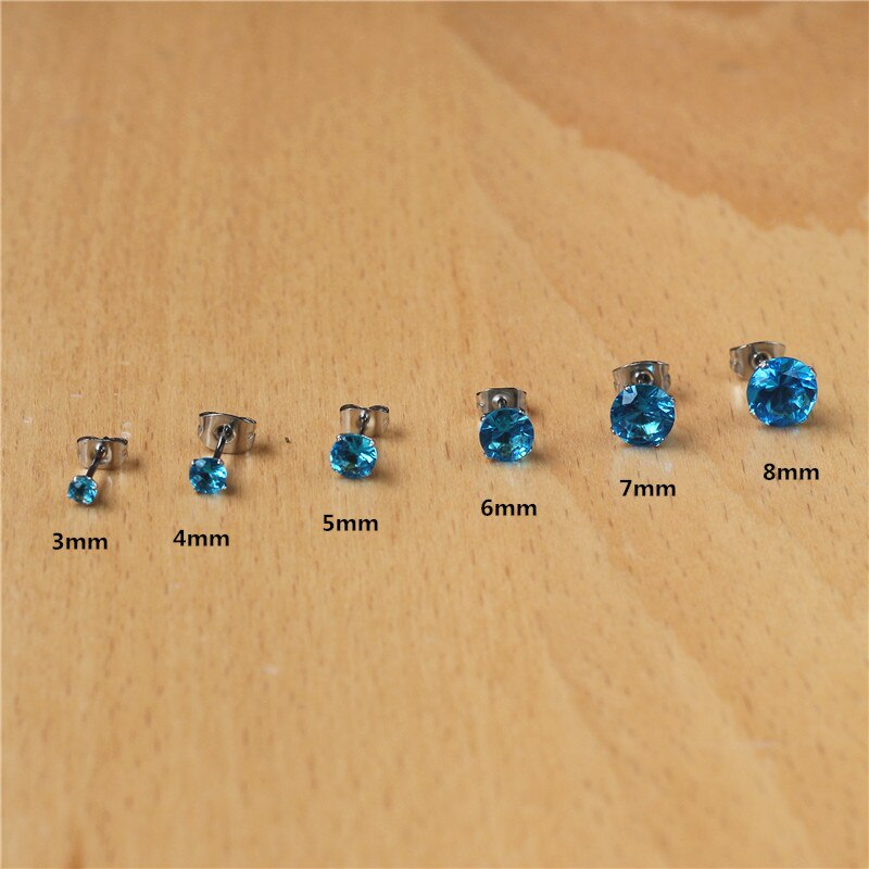 316l Roestvrij Staal Stud Oorbellen Met Ocean Blue Zircons Klassieke Stijl Van 3mm tot 8mm Geen Vervagen Allergie gratis Sieraden