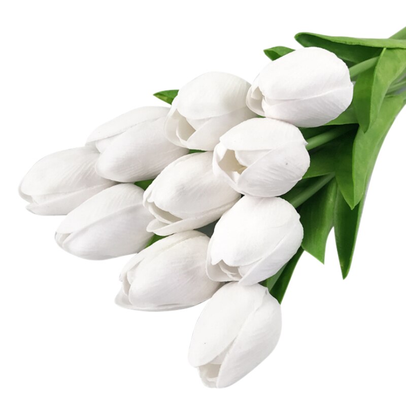 10 Pcs Kunstbloemen Tulpen Bloem Kunstmatige Boeket Nep Bloem Bruidsboeket Versieren Bloemen voor Bruiloft Home Decor: WHITE