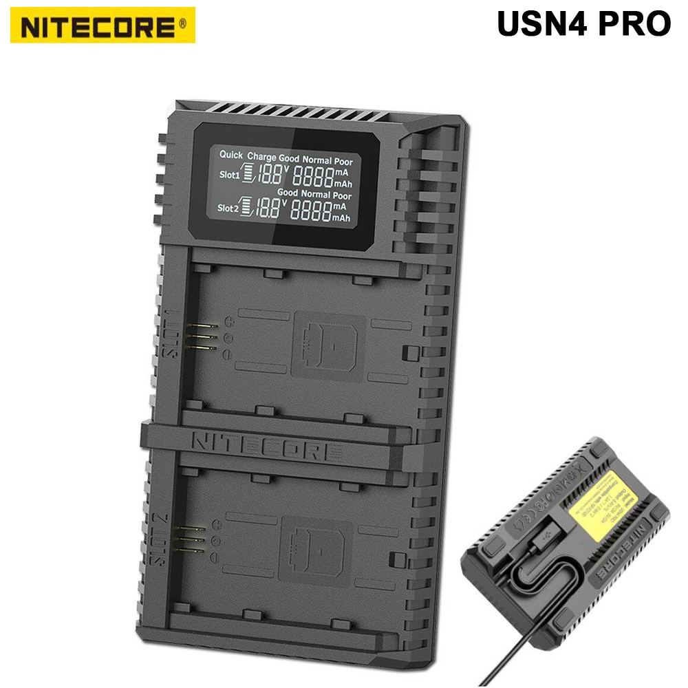 Nitecore usn4 pro digital carregador de câmera de viagem de slot duplo para sony NP-FZ100 baterias, compatível com a7 iii, a7r iii, a9