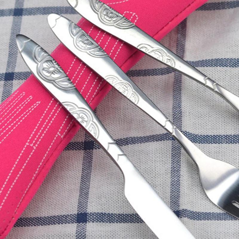 3 stk rustfrit stål bestik sæt bøf kniv gaffel ske med stofpose bærbart miljøvenligt service sæt