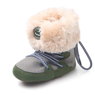 Winter Weichen Leder Warme Lange Plüsch Baby Schnee Stiefel Für Jungen Mädchen Winter Baby Schuhe nicht-Unterhose Kleinkind jungen Mädchen Booties: Grün / Einlegesohle Länge 13.5cm