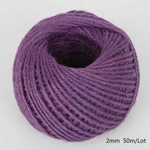 Rollo de cuerda de cáñamo de arpillera Natural, cordel de yute arpillera Natural, 2mm, macramé, decoración de etiquetas de boda, 1 rollo de 50M, varios colores: Dark Purple