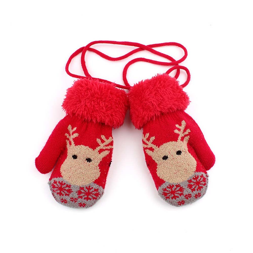 Christmas Toddler Baby Winter Cartoon Deer Velvet Knitted Mittens Gloves Boy Girl Kids Children Outdoor Child Gloves