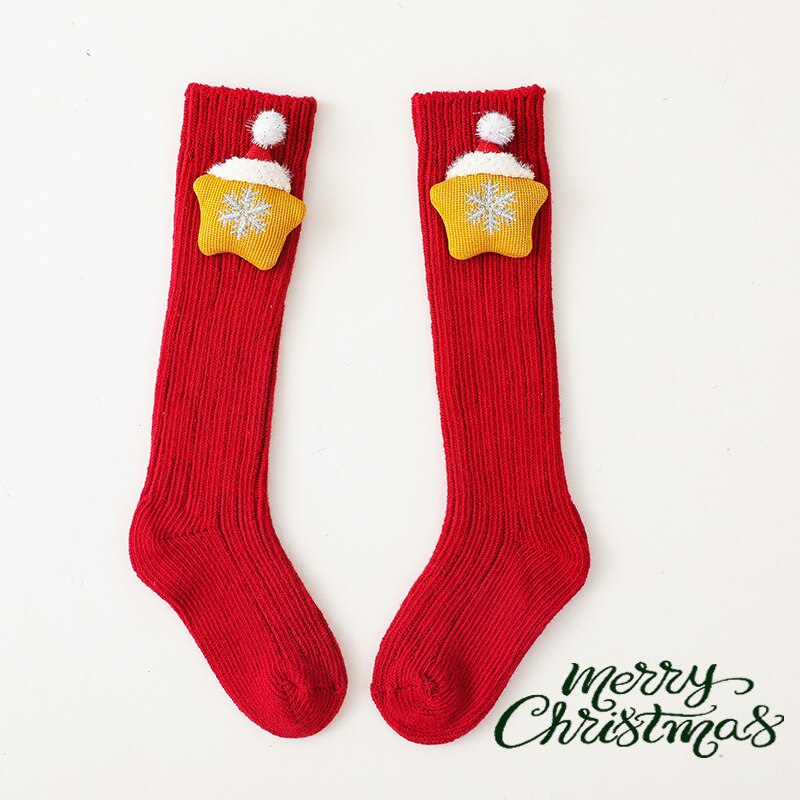 Calcetines hasta la rodilla con dibujos de alce navideño para bebé, niño y niña, medias suaves de algodón para niño y niña, medias cálidas para piernas: C / L(13cm)