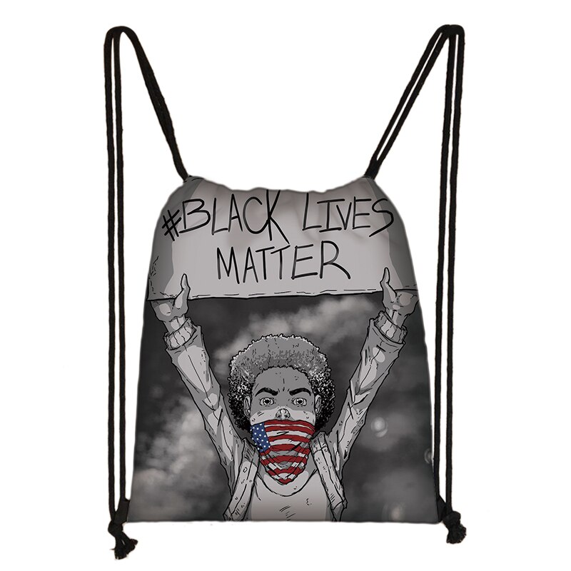 Black Lives Matter Letter Print Drawstring Bag Afro Black Women Backpack American Africa Ladies Storage Bag Cute Travel Bags: skdblacklive06