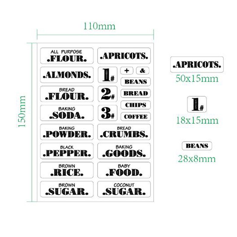 Etiquetas de despensa transparentes, pegatinas impermeables para tarros de comida, 6 hojas