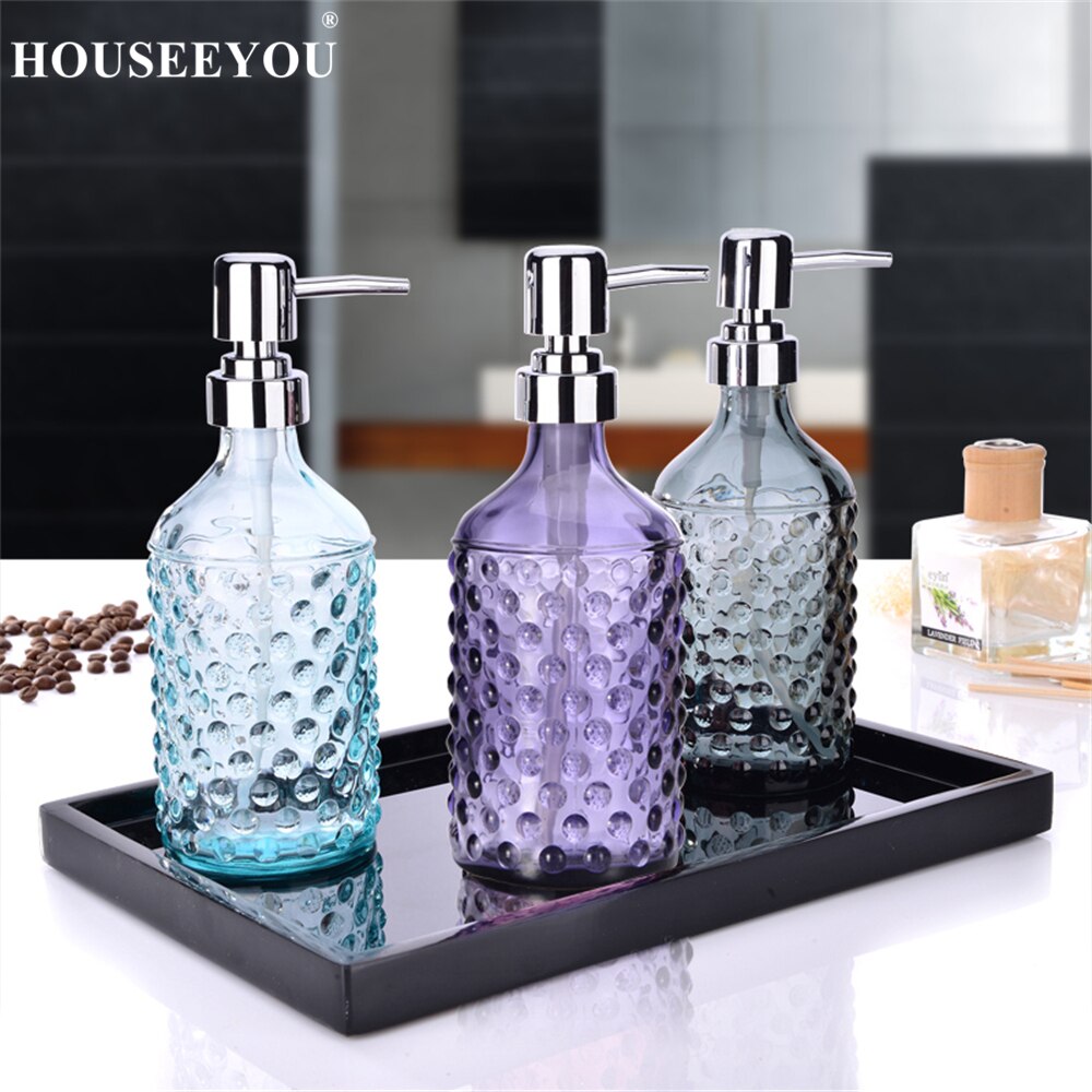 European Style Glass Hand Sanitizer Bottle Lotion Bottles Bath Shower Gel Shampoo Press Liquid Soap Dispenser Bathroom Supplies