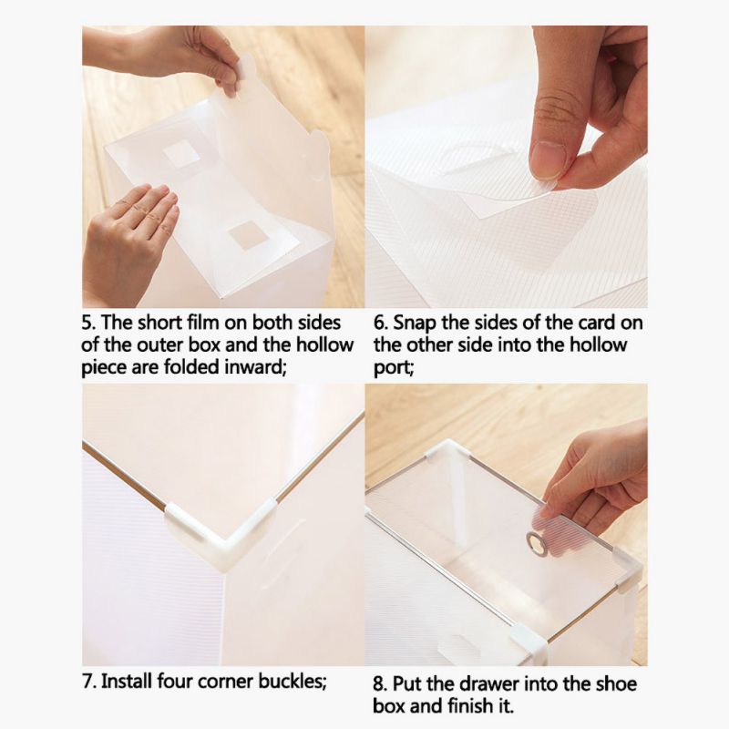 Rectangle Organizer Shoe Box Clear Stackable Home Space Saving Storage Container Plastic Foldable Shoe Drawer