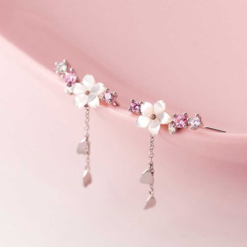 Pendientes colgantes bohemios de nueva flor para mujer, aretes largos a la con borlas y flores de diamantes de imitación, joyería para y boda,: PLATEADO