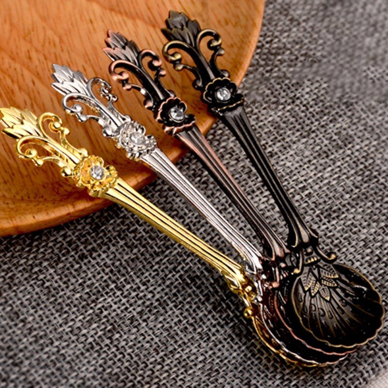 Arabic Style Antique Copper Spoon Retro Handle Spoon Kitchen Mini Tableware Spoon Flower Spoon Coffee Stir Dessert Tea