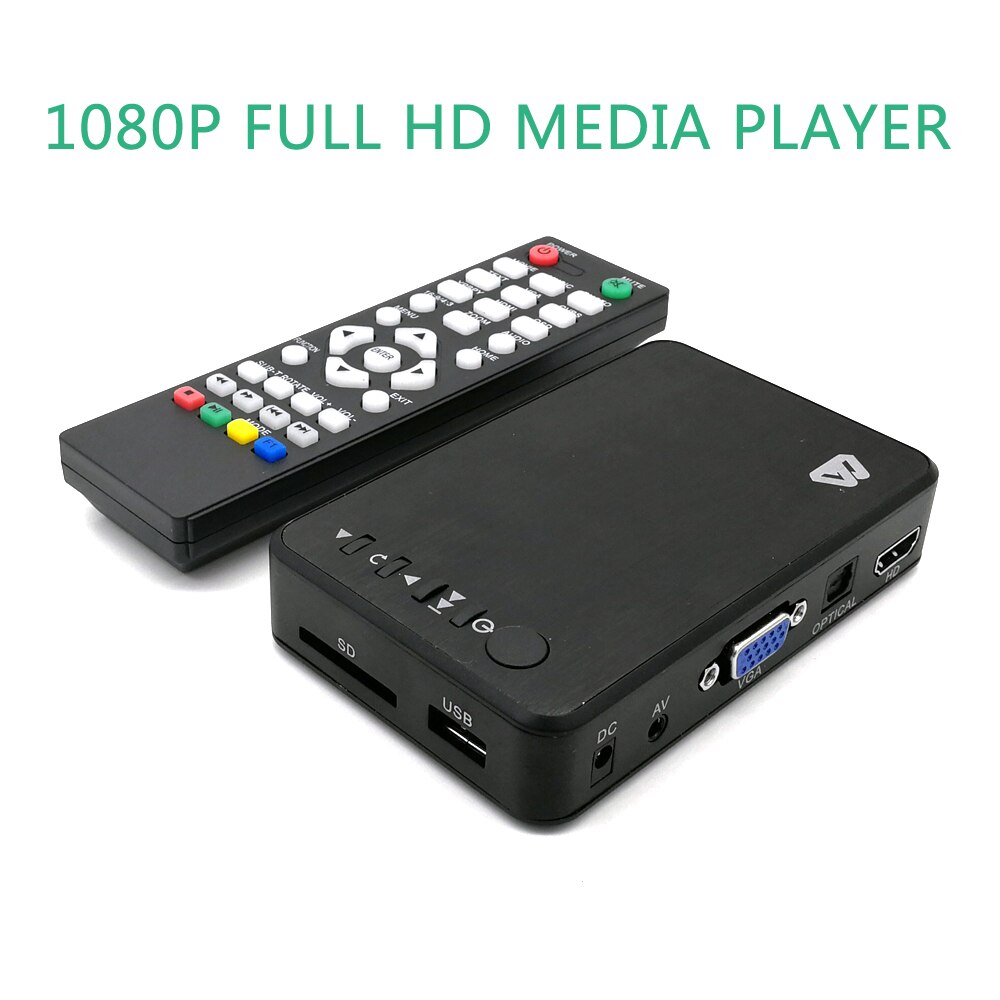 Mini reproductor multimedia Full HD Autoplay USB HDD externo SD U Disk reproductor multimedia con cargador de coche HDMI VGA AV para MKV RMVB