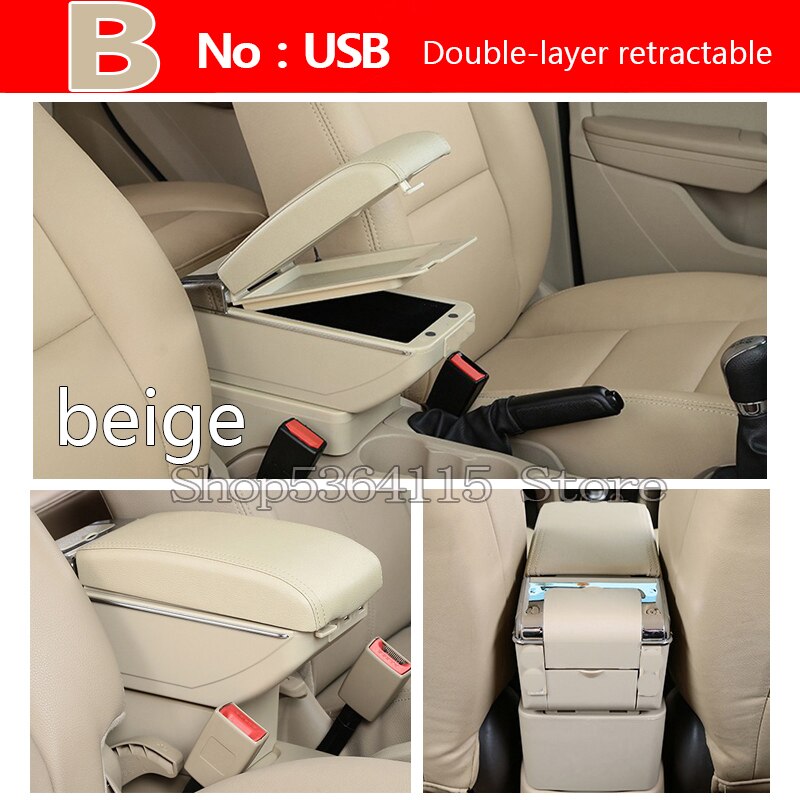 For Fiat 500 armrest box USB Charging heighten Double layer central content holder ashtray accessories: B  beige  No USB