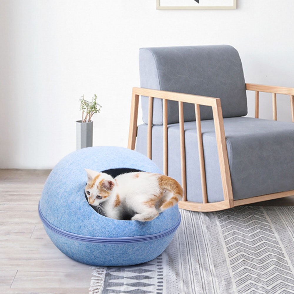Rits kattenbed voor katten grotbed van natuurlijk vilt comfortabel kattenhuis met kussen