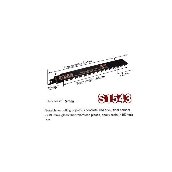 Demolition Masonry Reciprocating Saw Blade for Cutting Brick Stone Alloy Steel 28TC: S1543