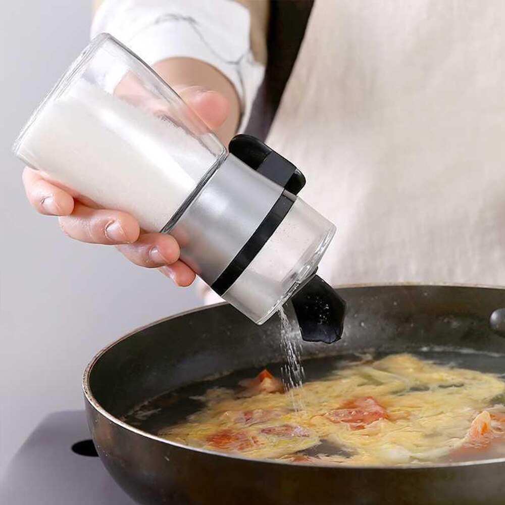 Push-type salt dispenser kan salt sukker flaske krydderi peber shaker krydderi push type krukke til køkken bekvemmelighed