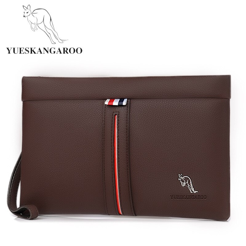 YUESKANGAROO, bolso de mano para hombre, bolso de mano, bolso de mano Social para hombre, estilo informal, muñequera: Marrón
