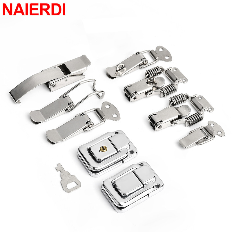 NAIERDI 6PCS Mild Steel Hasp Cabinet Boxes Spring Loaded Latch Catch Toggle Hasp For Sliding Door Window Hardware Tool Box Lock
