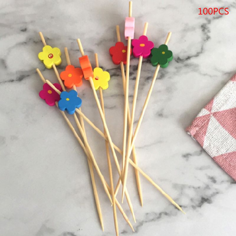 100Pcs Bloem Voedsel Picks Dessert Buffet Fruit Salade Vork Cake Muffin Party Groente Sticks Cocktail Tandenstokers Cake Teken